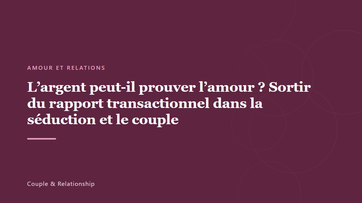 L&rsquo;argent peut-il prouver l&rsquo;amour ? Sortir du rapport transactionnel dans la séduction et le couple